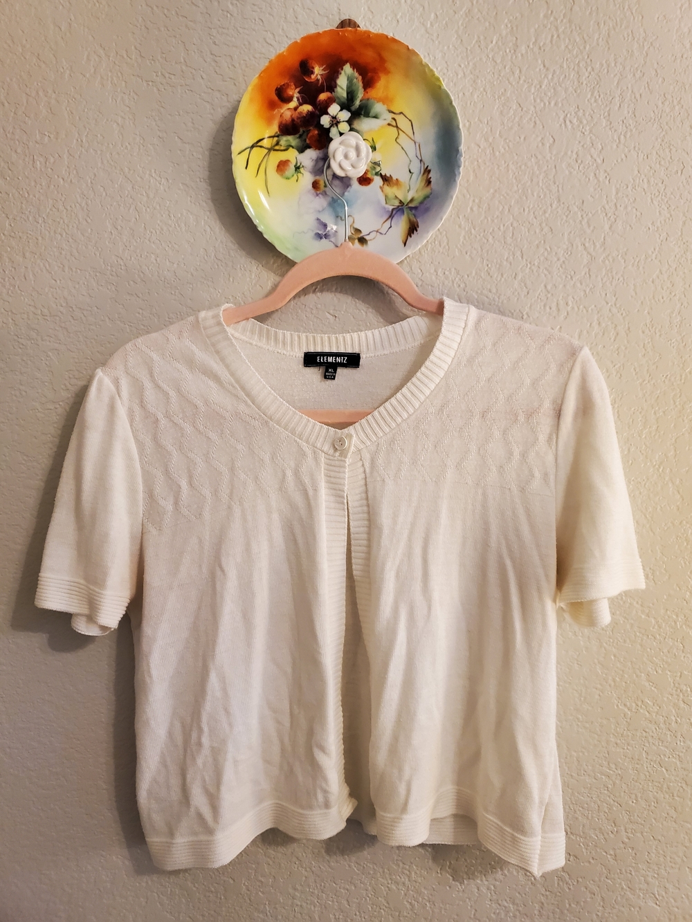 Elementz Cream Short-Sleeve Knit Cardigan Top